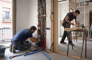 Technical installation work coordinated alongside building trades
