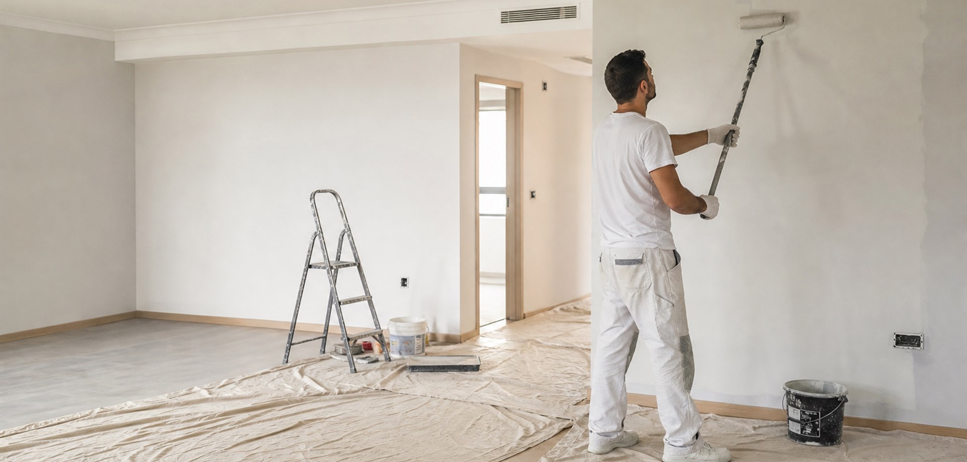 Interior room prepared for finishing coats and surface repairs